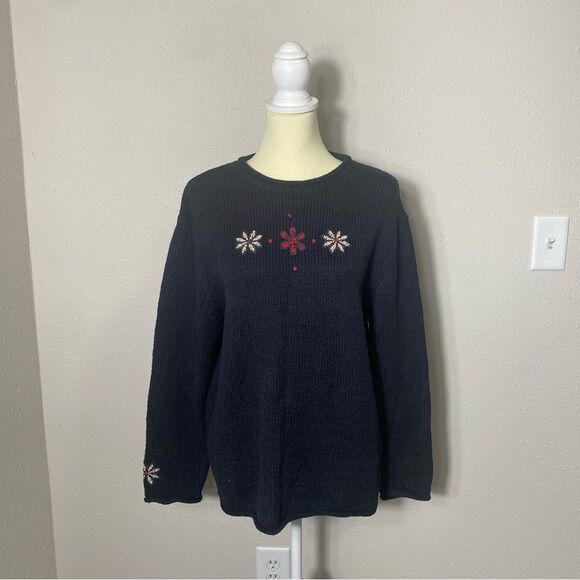 Vintage Woolrich Christmas Snowflake Black Knit Sweater Women's Size XL - Picture 13 of 14